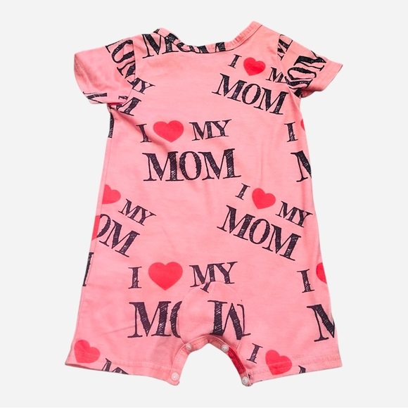 Baby Girl9- 12 Months Pink 'I Love My Mom' Baby Romper short sleeve snap closure - Picture 4 of 8